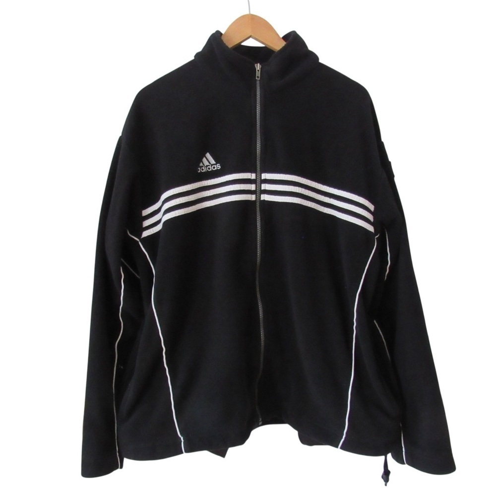 Adidas Vintage Soccer Fleece Jacket Large Black Heavyweight Full Zip Athletic